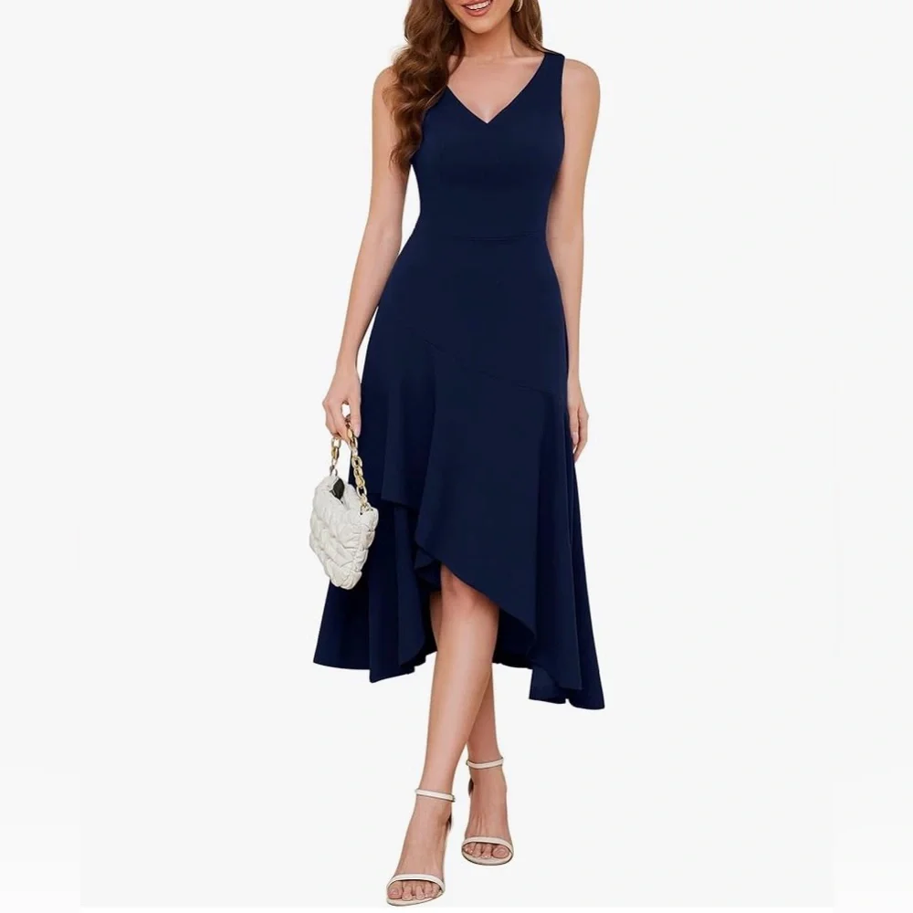 Aupuls Women’s Navy Blue High Low Midi Formal Dress Size Small - Picture 3 of 6